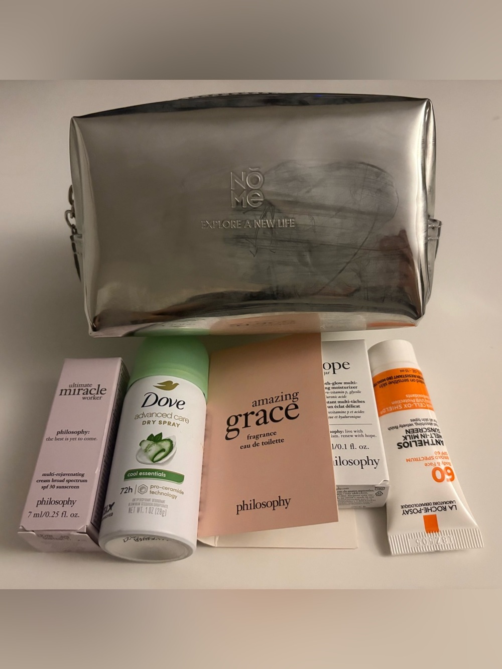 Travel Size Beauty Bundle with a Silver Cosmetic Bag